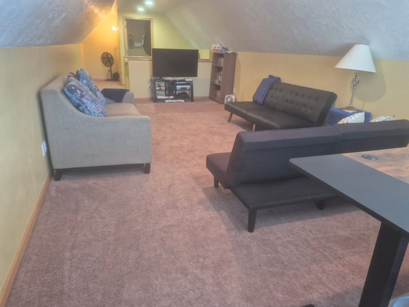Bonus room with sofas and a TV