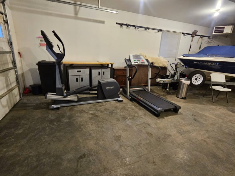 Treadmill and elliptical in the garage